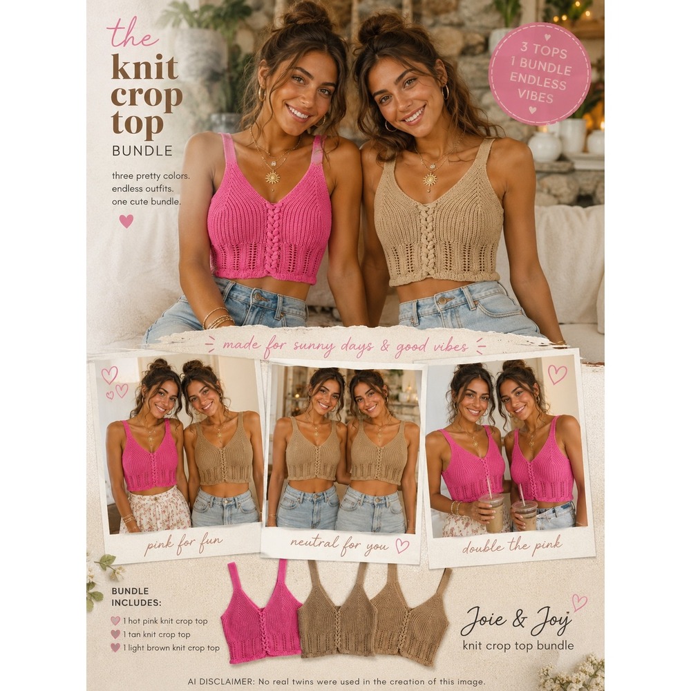 Jolie & Joy Knit Crop Top Bundle Pink Tan